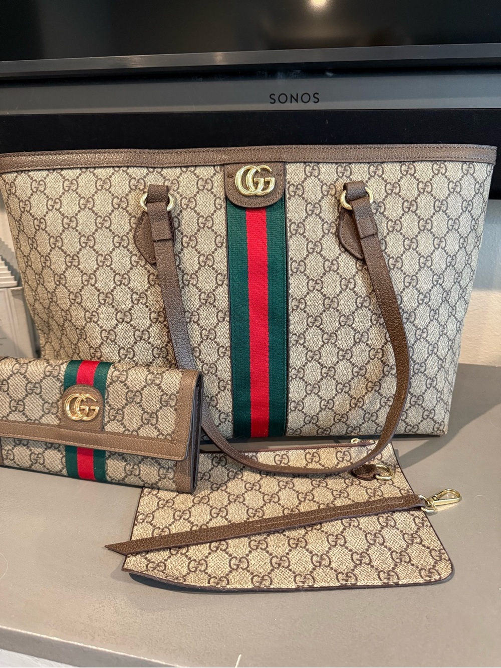 Designer INSPIRED GG Ophidia large canvas tote and wallet